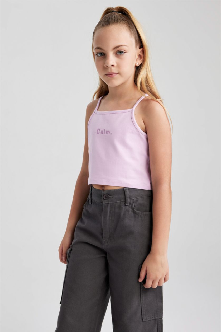 بنات أرجواني فانيلة كروب بدون أكمام بياقة مستديرة