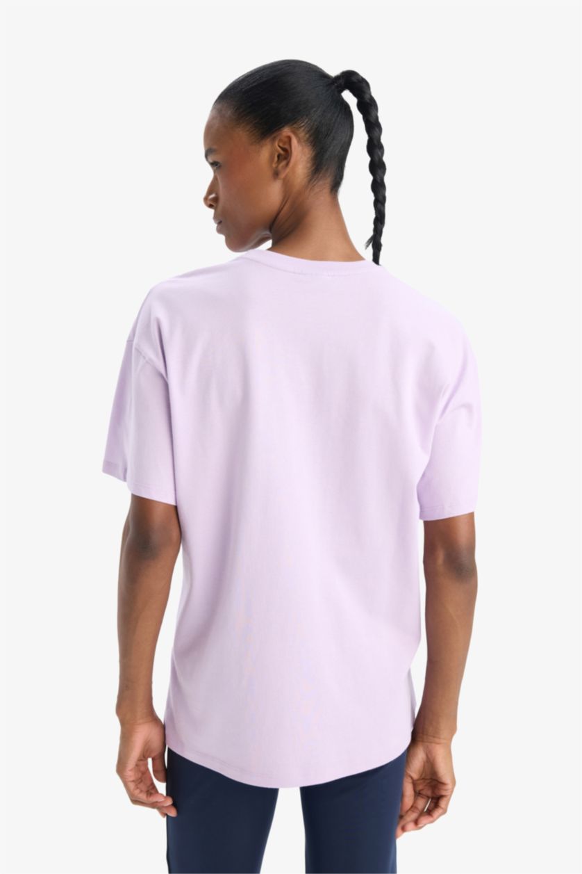 WOMAN Lilac DeFactoFit NBA Wordmark Oversize Fit Short Sleeve T-Shirt