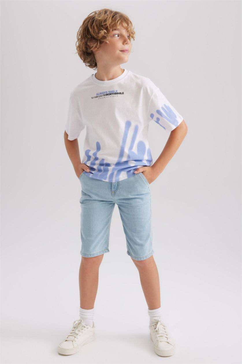 Erkek Çocuk - Genç Erkek Açık Mavi Jean Şort Erkek Çocuk