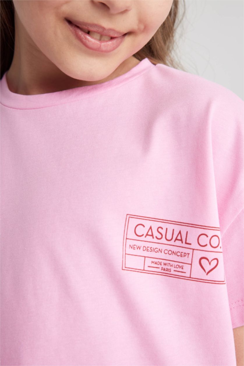 GIRLS & TEENS Pink Girl's Crop Pocket Printed Short Sleeve T-Shirt