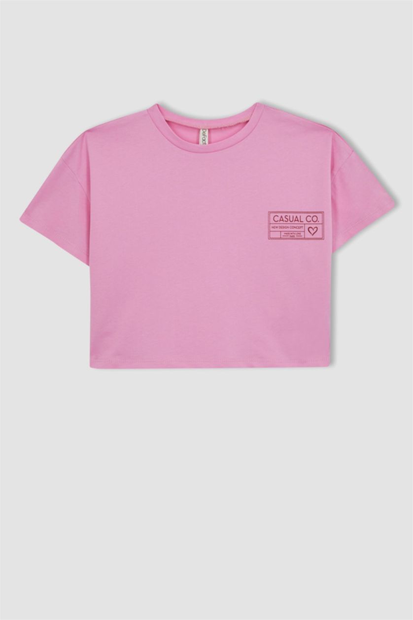 GIRLS & TEENS Pink Girl's Crop Pocket Printed Short Sleeve T-Shirt