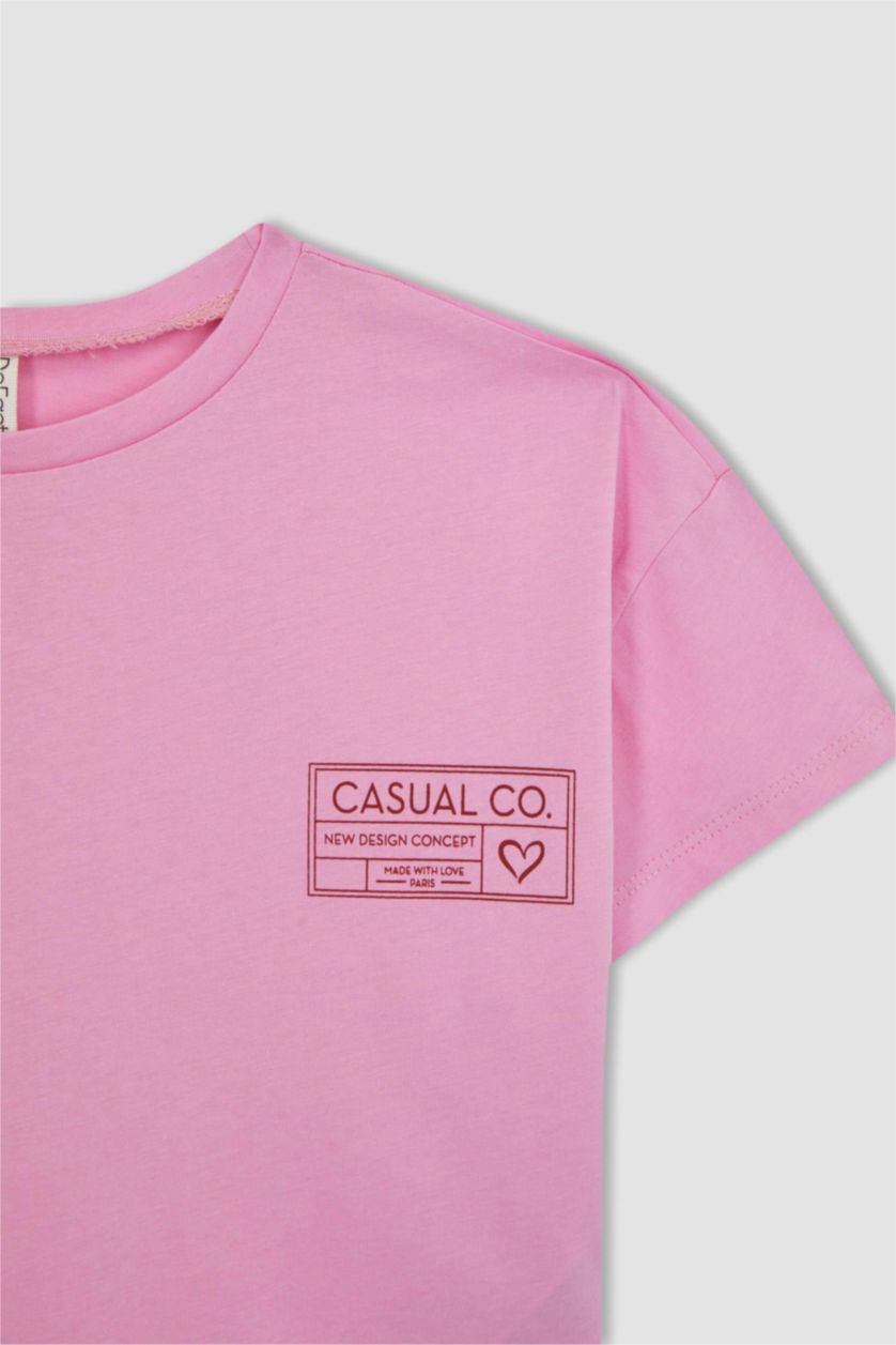 GIRLS & TEENS Pink Girl's Crop Pocket Printed Short Sleeve T-Shirt