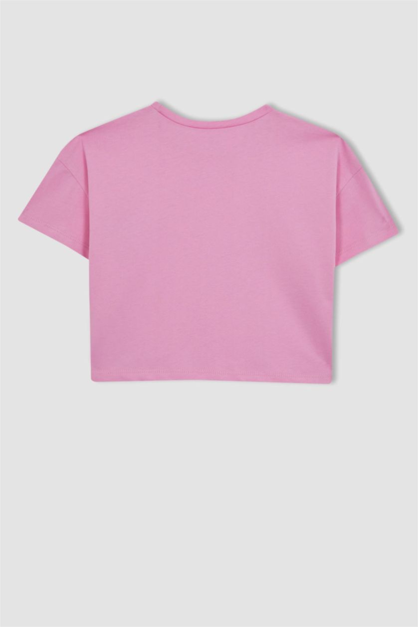 GIRLS & TEENS Pink Girl's Crop Pocket Printed Short Sleeve T-Shirt