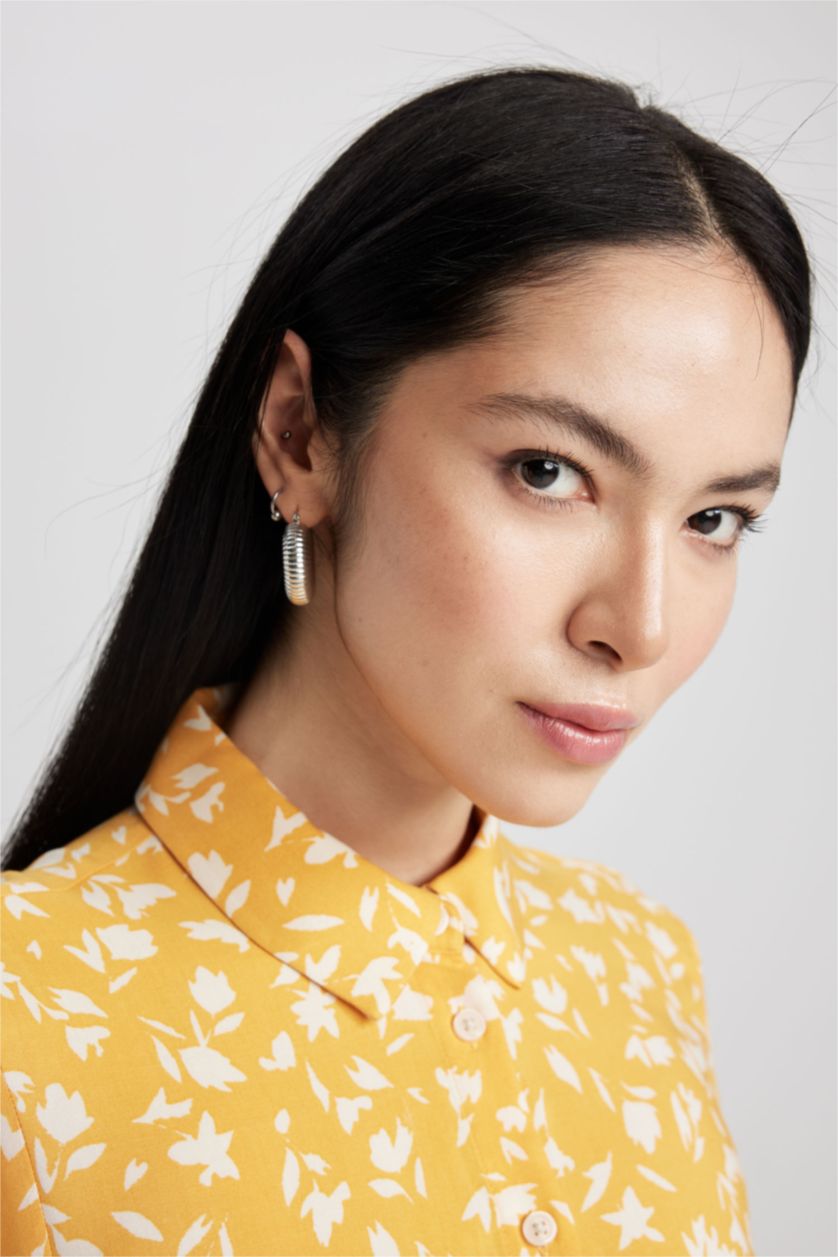 حريمي أصفر تونيك مطبوع كم طويل