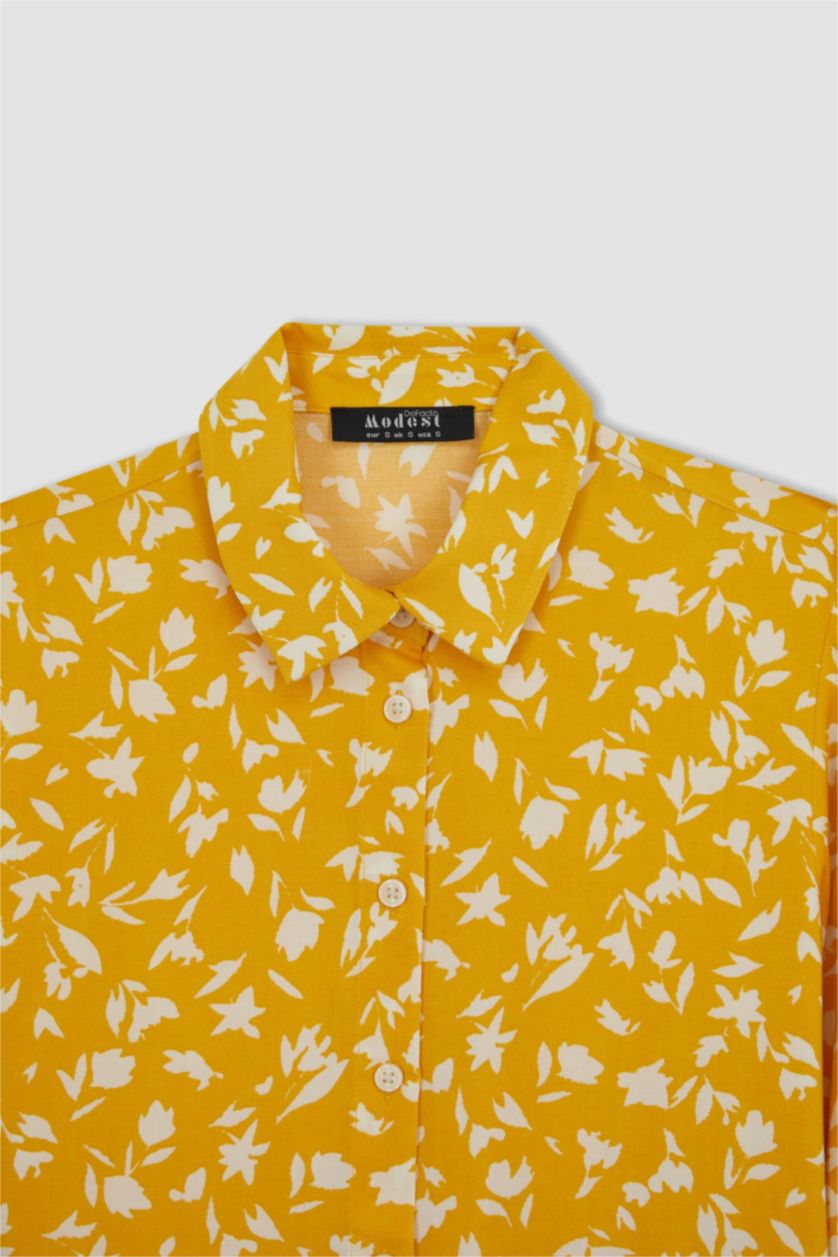 حريمي أصفر تونيك مطبوع كم طويل