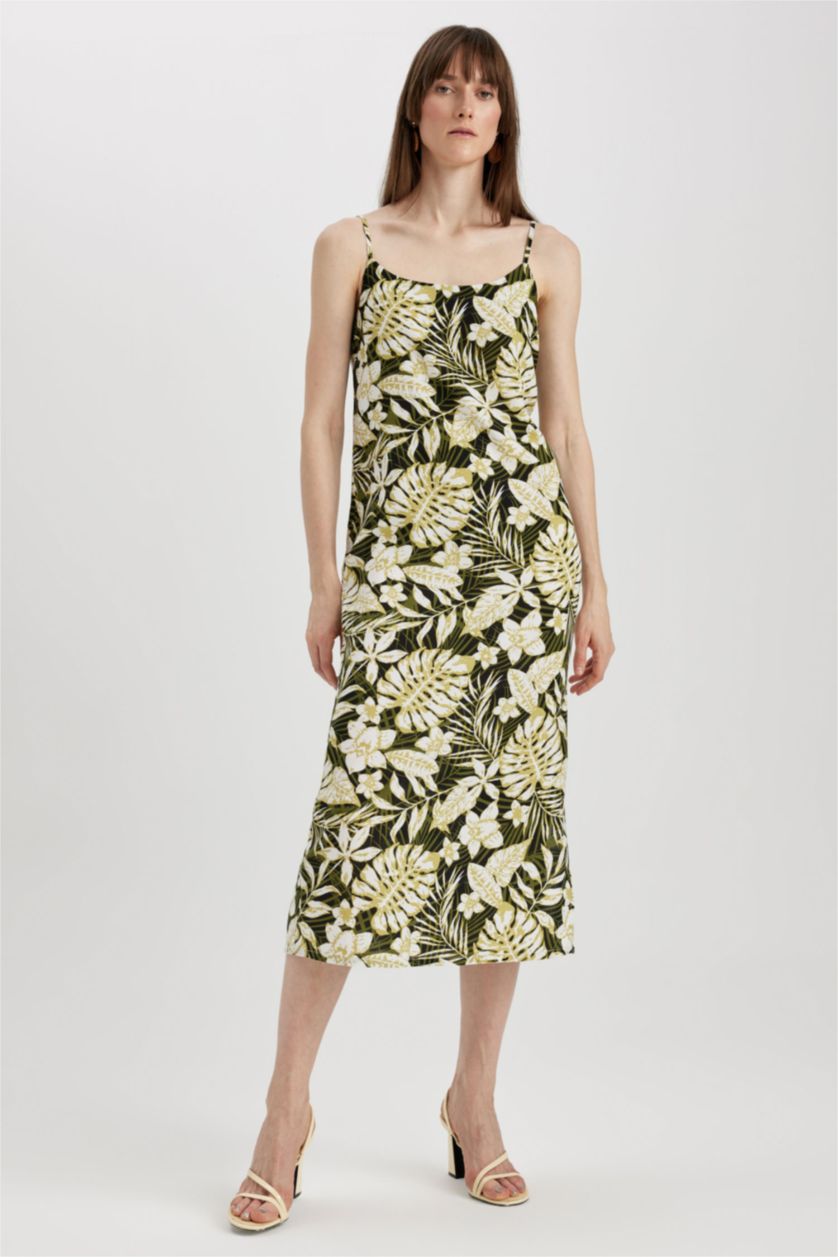 FEMME Vert Robe Midi coupe régulière à Manches Courtes Col Carré