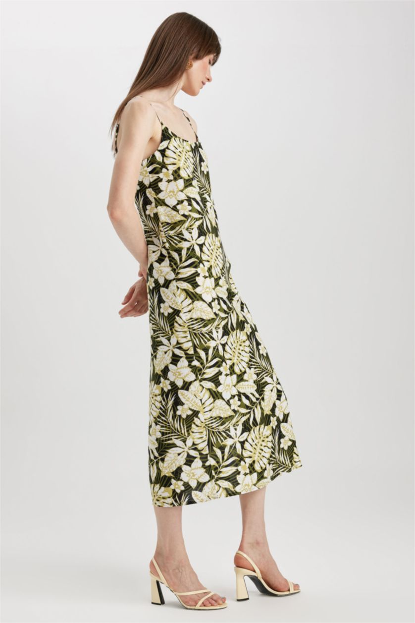 FEMME Vert Robe Midi coupe régulière à Manches Courtes Col Carré