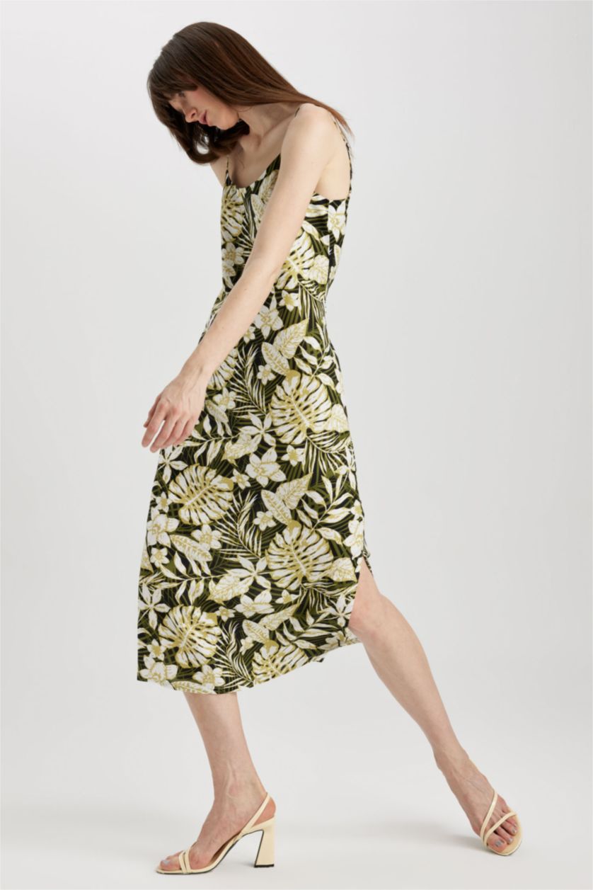 FEMME Vert Robe Midi coupe régulière à Manches Courtes Col Carré