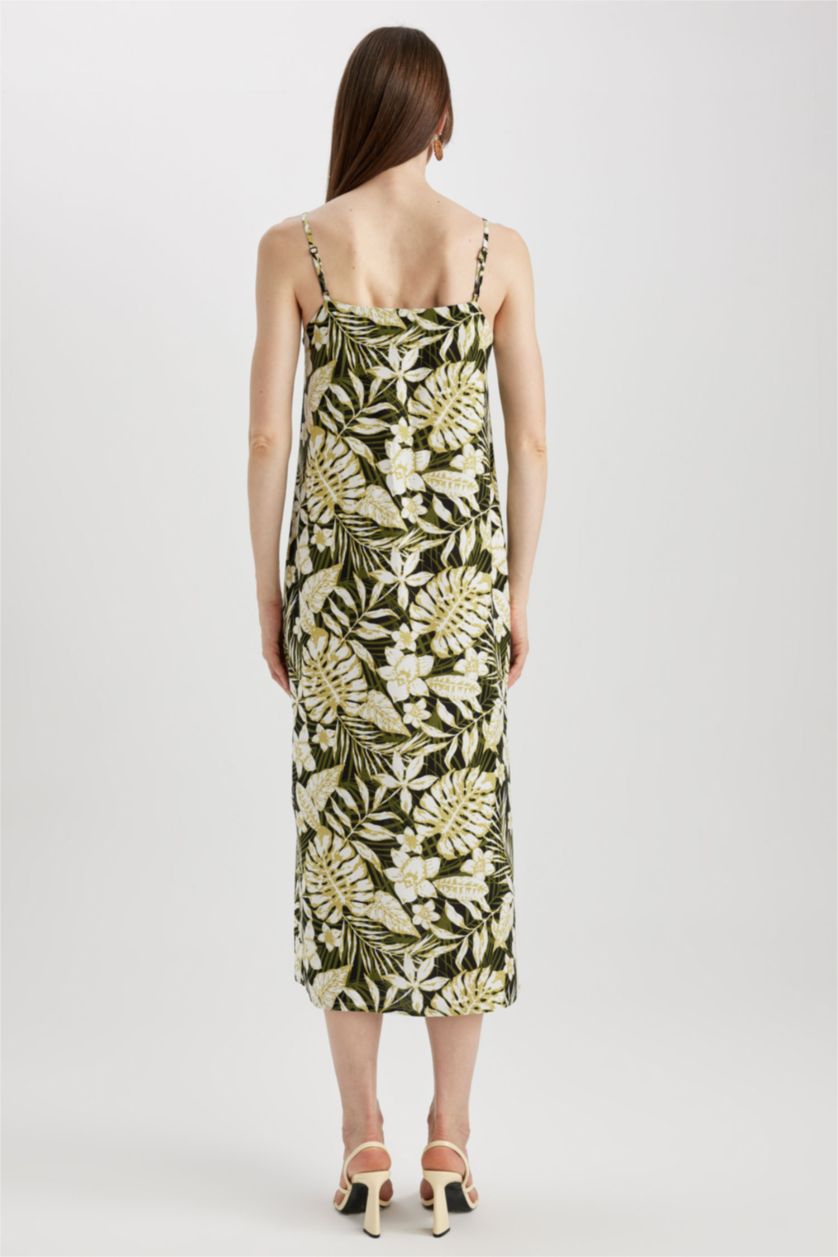 FEMME Vert Robe Midi coupe régulière à Manches Courtes Col Carré