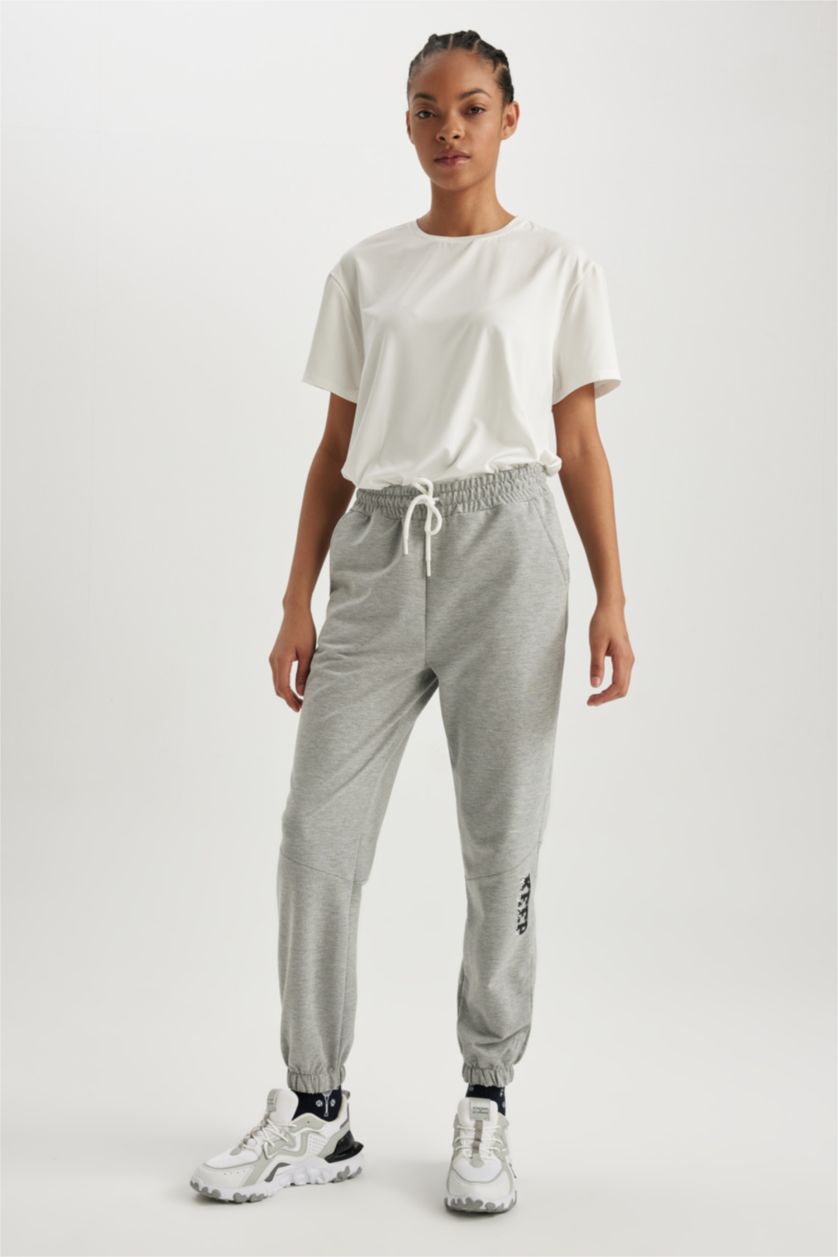 WOMAN Grey Melange Defacto Fit Standard Fit Printed Jogger Sweatpants
