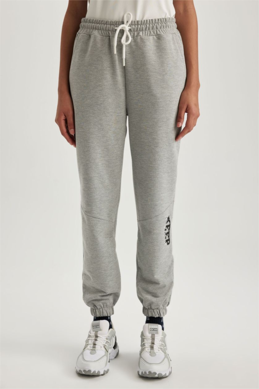 WOMAN Grey Melange Defacto Fit Standard Fit Printed Jogger Sweatpants