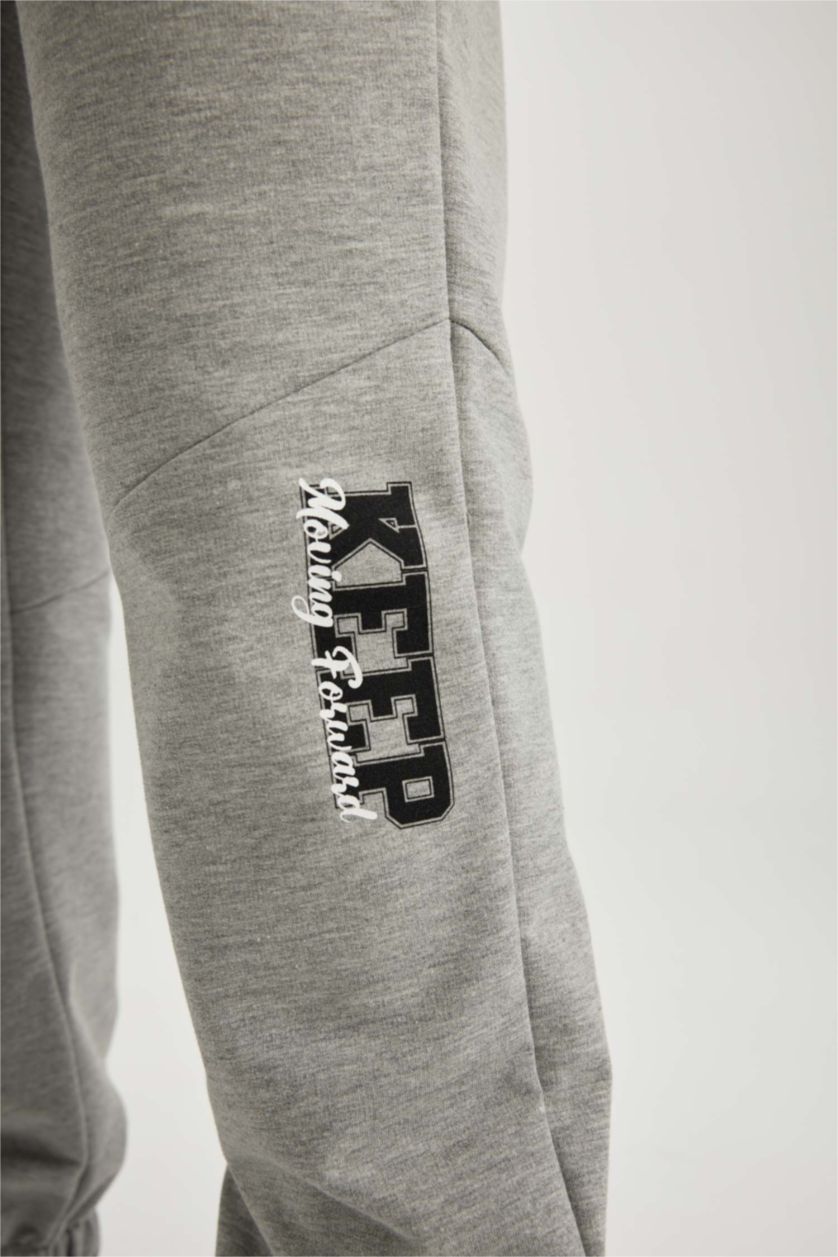 WOMAN Grey Melange Defacto Fit Standard Fit Printed Jogger Sweatpants