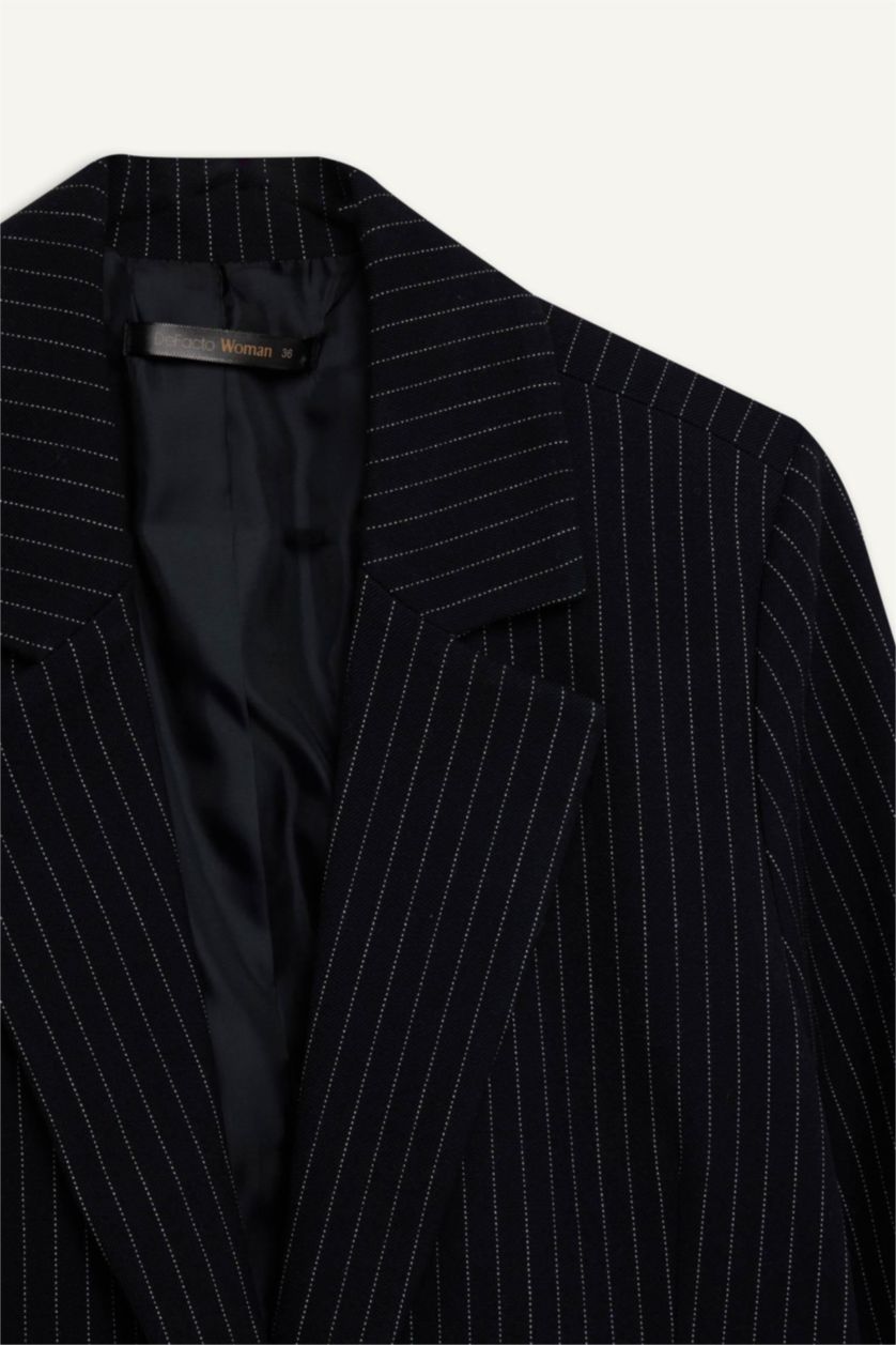 Kadın Lacivert 	Oversize Geniş Kalıp Kruvaze Yaka Blazer Ceket