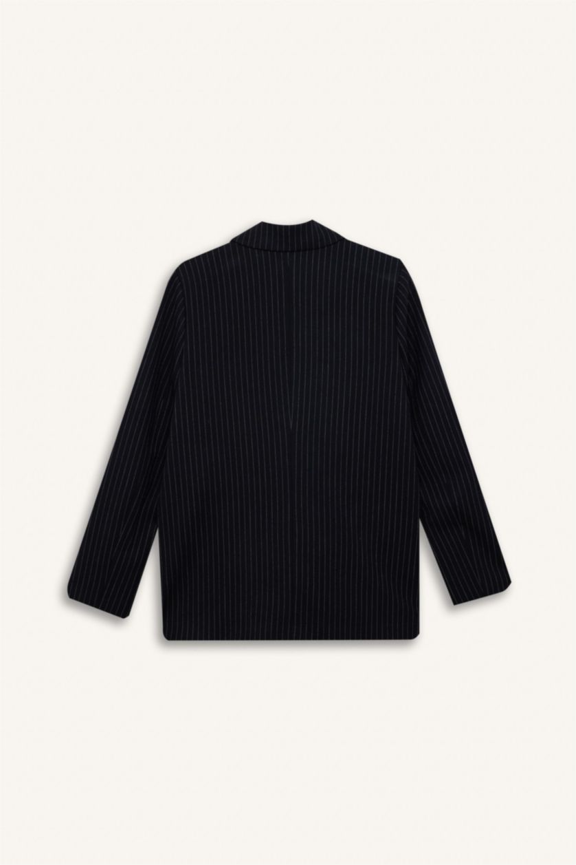 Kadın Lacivert 	Oversize Geniş Kalıp Kruvaze Yaka Blazer Ceket