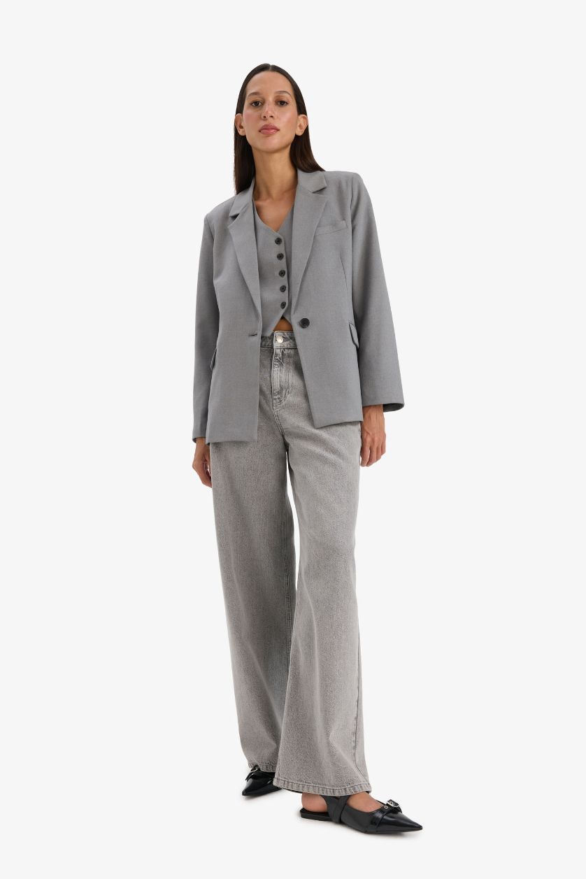 WOMAN Grey Melange Regular Fit Blazer