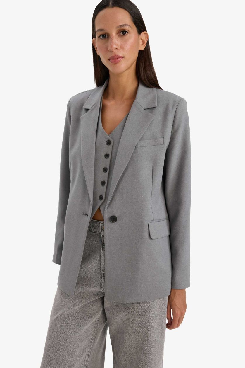 WOMAN Grey Melange Regular Fit Blazer