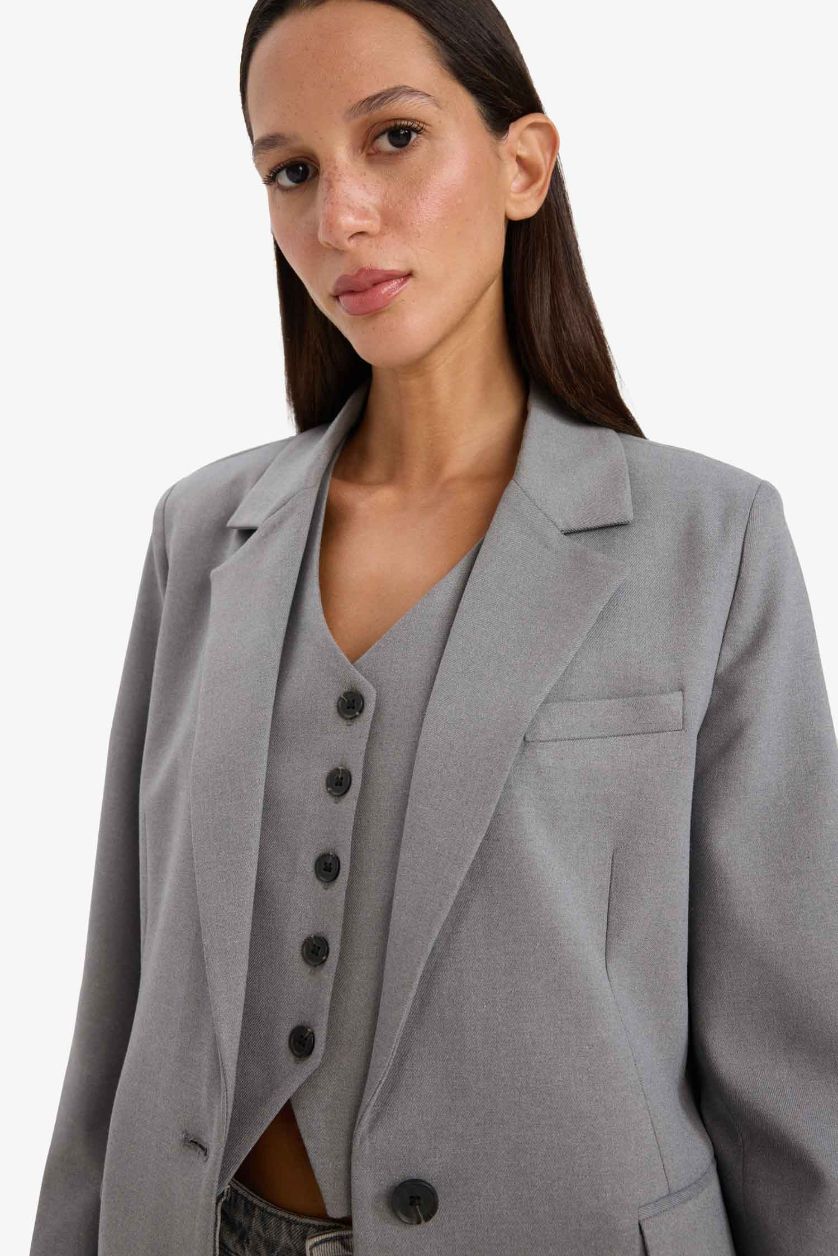 WOMAN Grey Melange Regular Fit Blazer