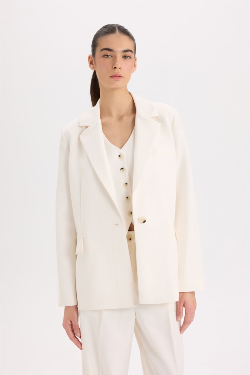 Женщины Бежевый Оверсайз Блейзер Куртка