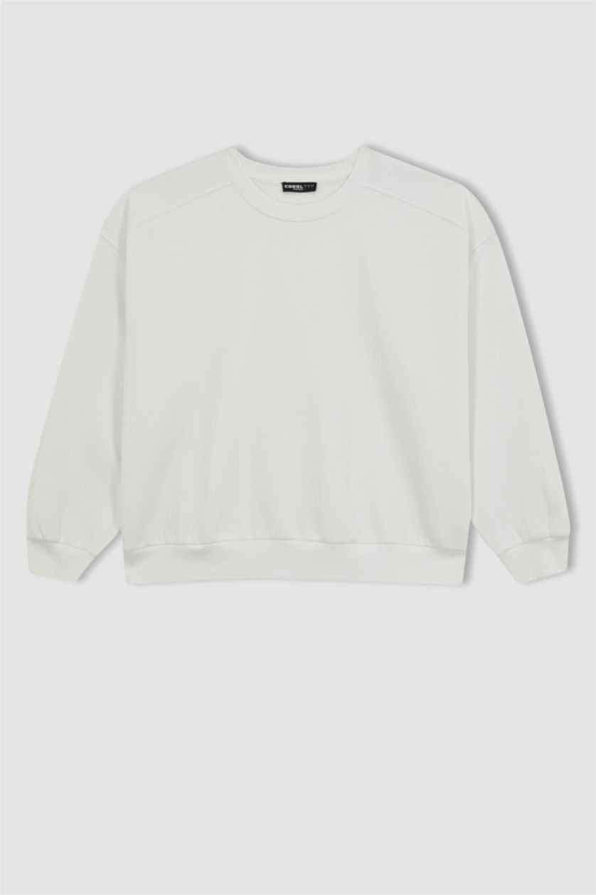 Kadın Kırık Beyaz Oversıze Kalın Kumaş Sweatshirt