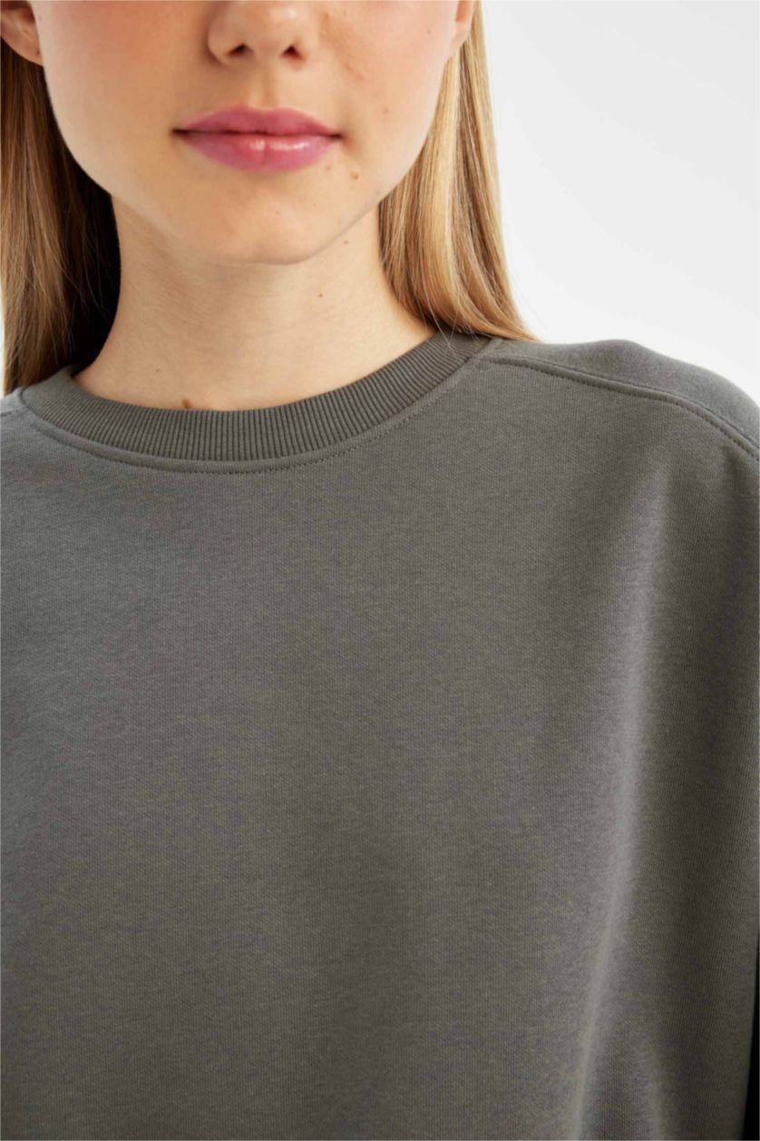 Kadın Gri Oversıze Kalın Basıc Sweatshirt