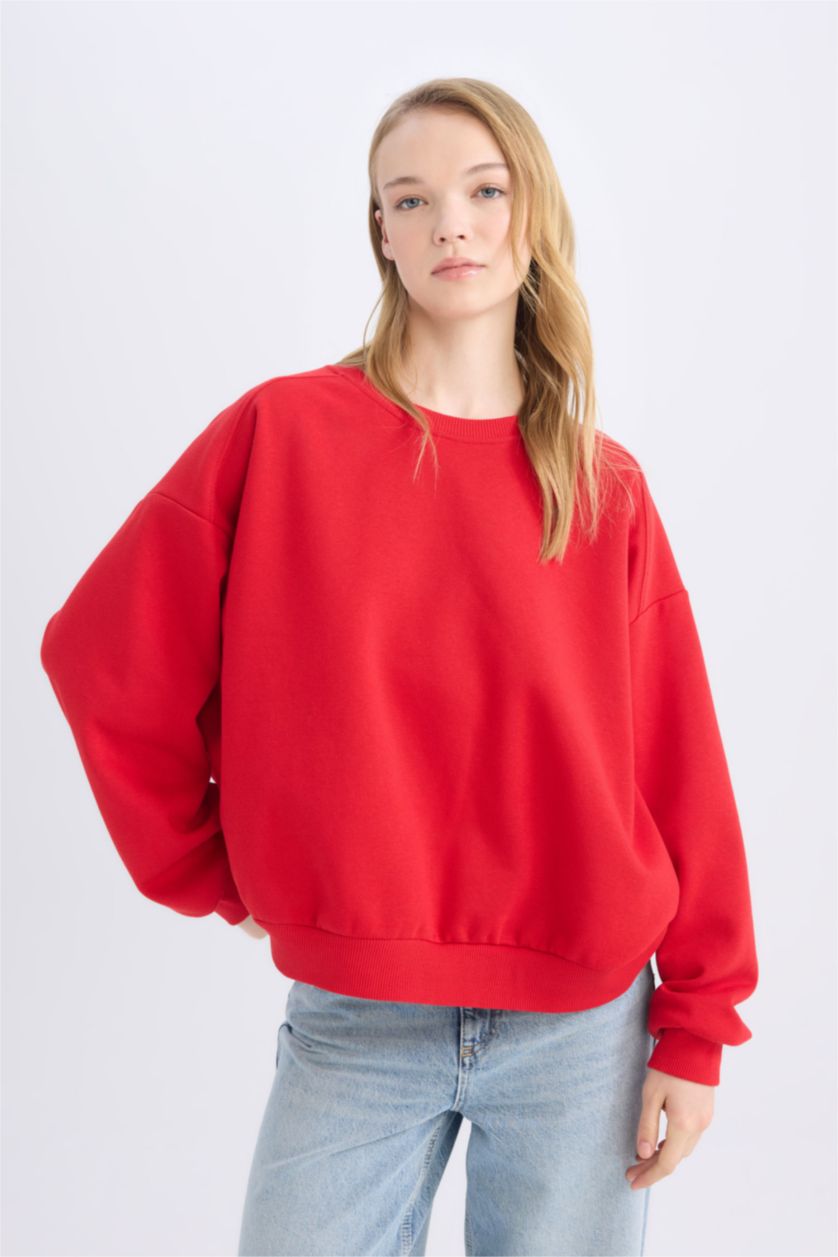 Kadın Kırmızı Oversıze Kalın Kumaş Sweatshirt