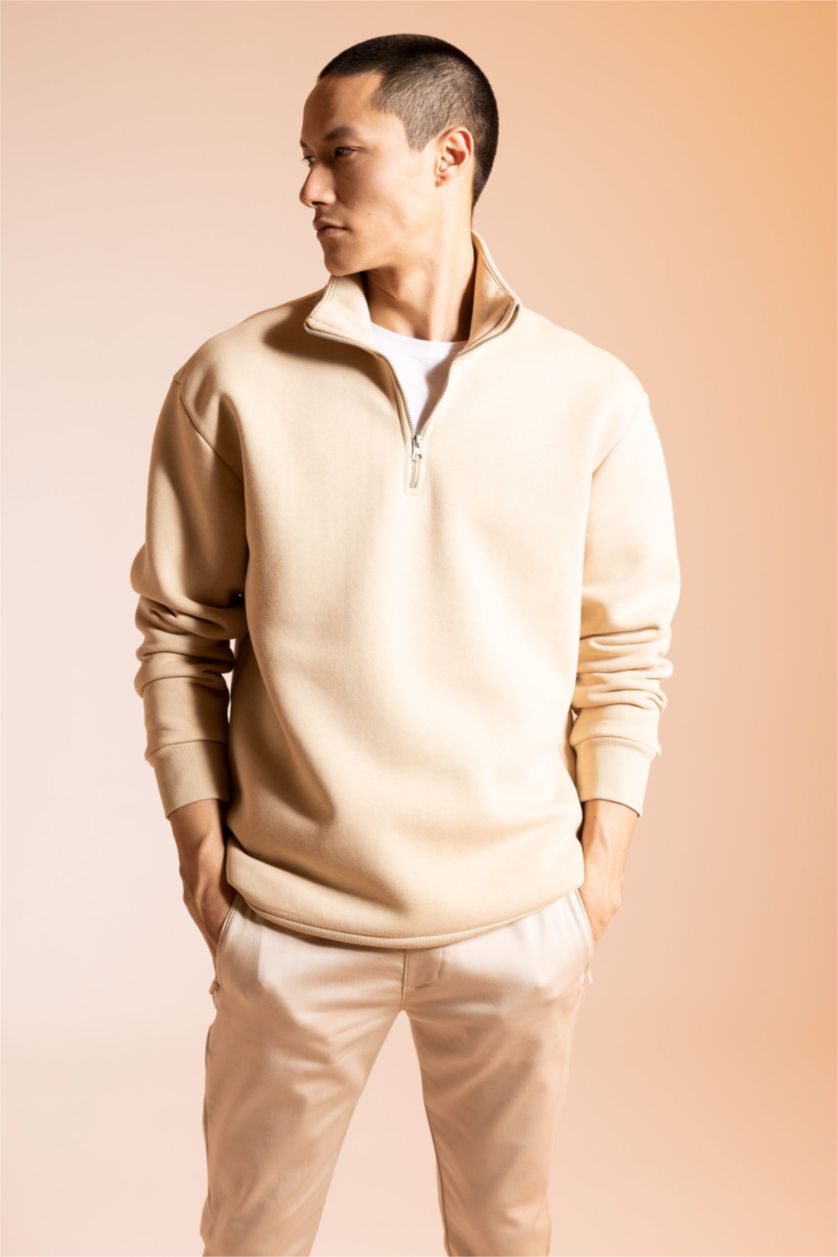 MAN Beige Comfort Fit Thick Sweatshirt Fabric Sweatshirt