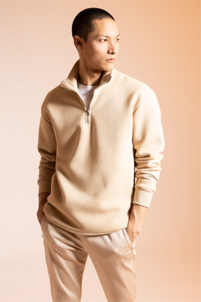 MAN Beige Comfort Fit Thick Sweatshirt Fabric Sweatshirt