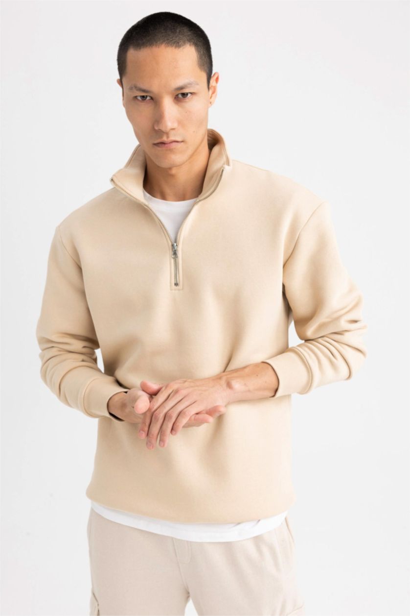 MAN Beige Comfort Fit Thick Sweatshirt Fabric Sweatshirt