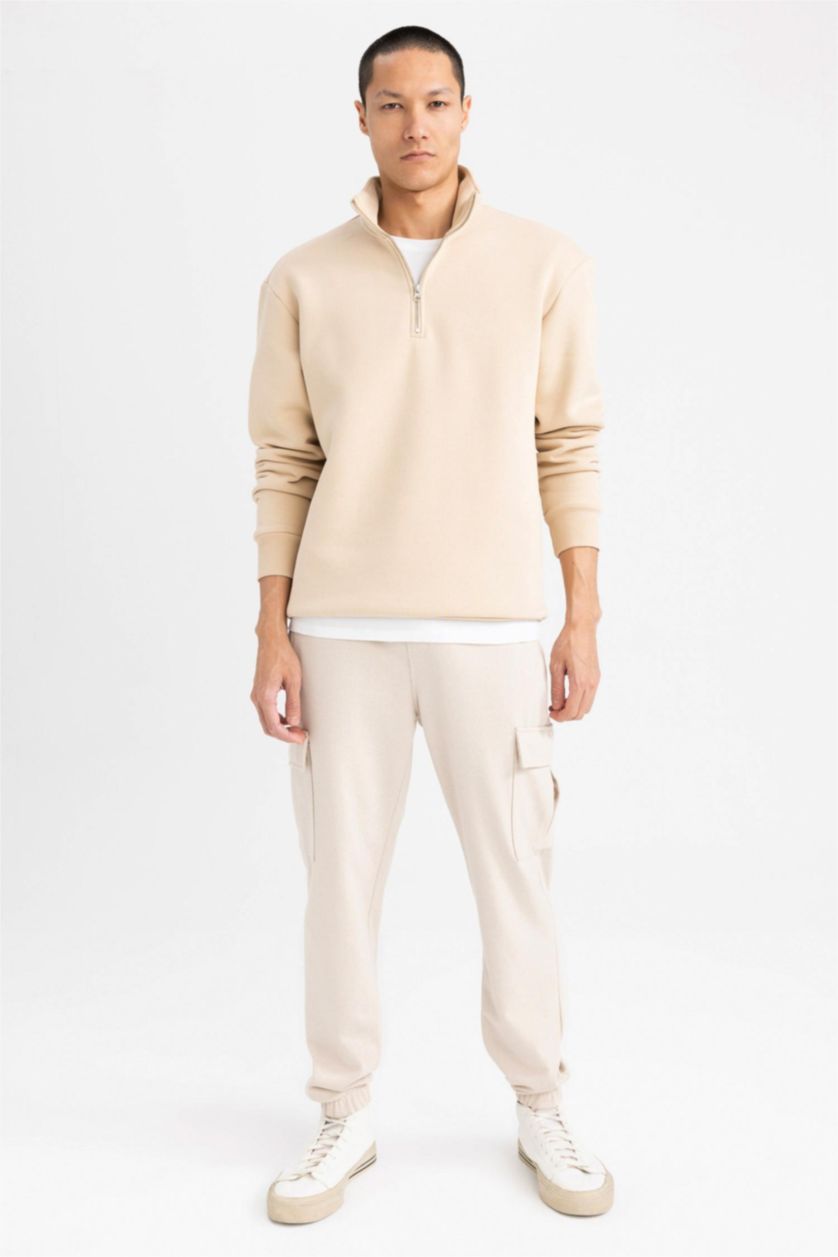 MAN Beige Comfort Fit Thick Sweatshirt Fabric Sweatshirt