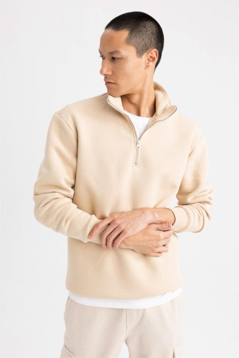 MAN Beige Comfort Fit Thick Sweatshirt Fabric Sweatshirt