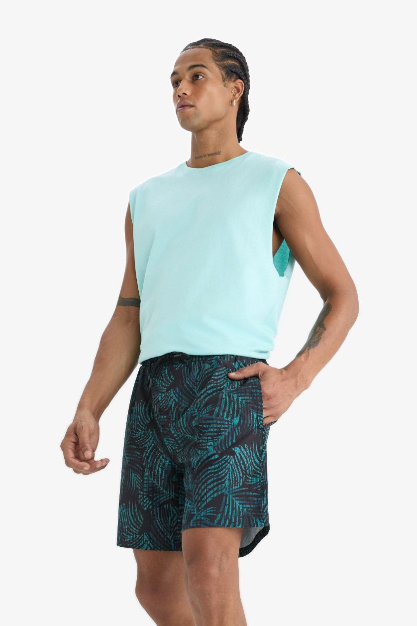 MAN Black DeFactoFit Regular Fit Printed Flexible Textured Sports Swim Shorts