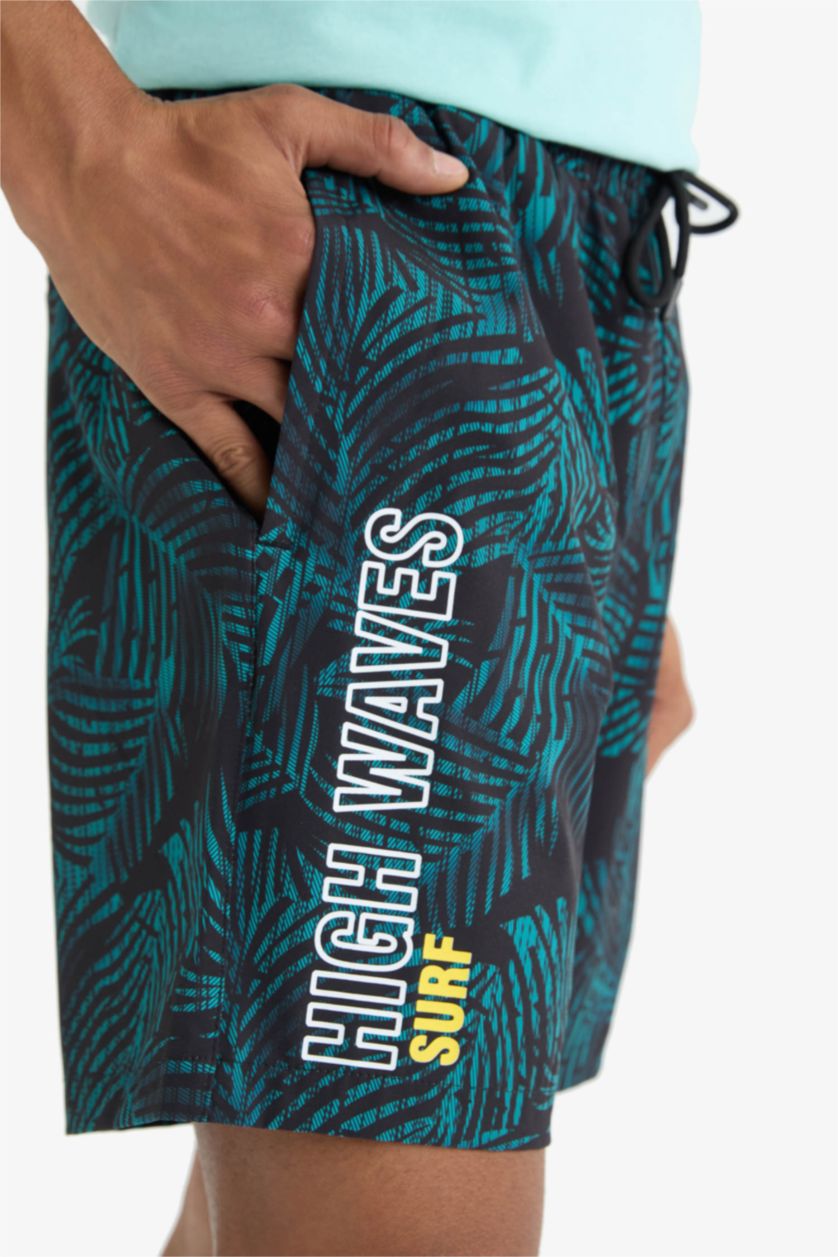 MAN Black DeFactoFit Regular Fit Printed Flexible Textured Sports Swim Shorts