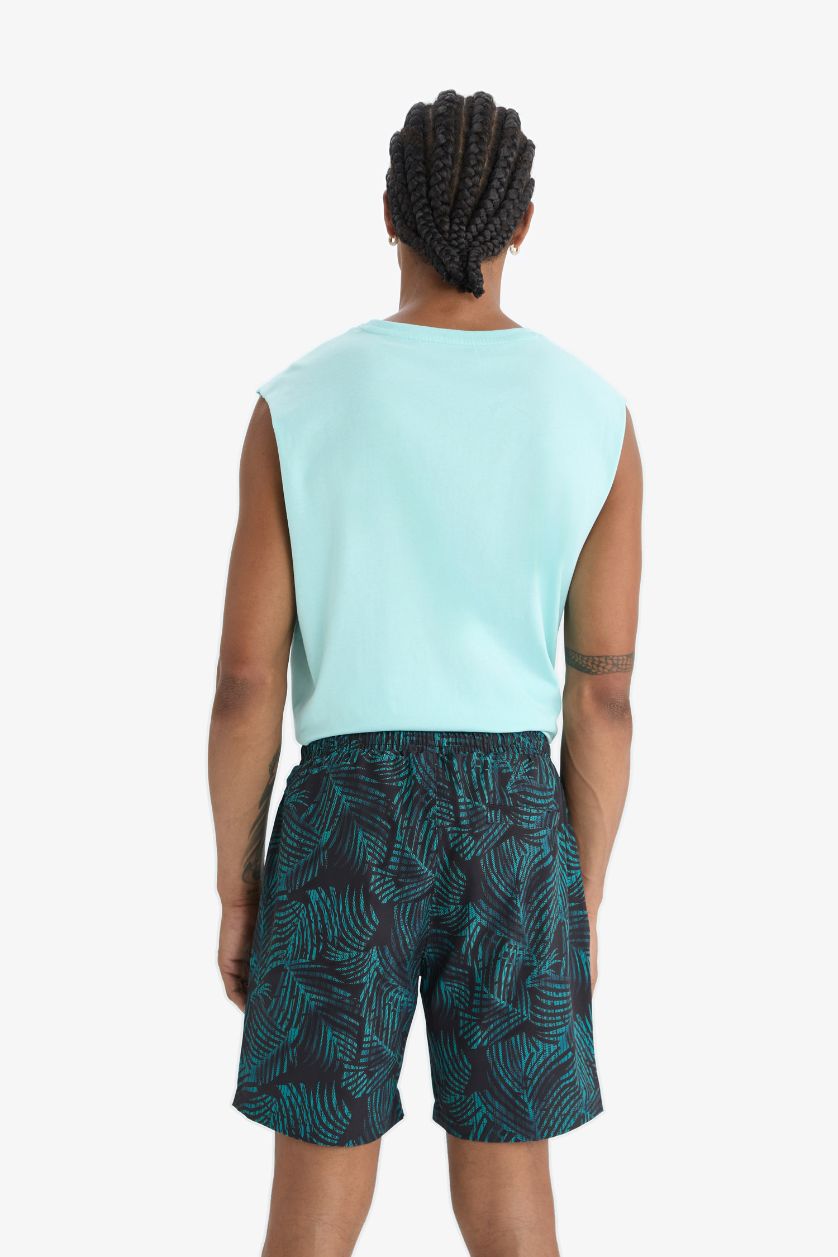 MAN Black DeFactoFit Regular Fit Printed Flexible Textured Sports Swim Shorts