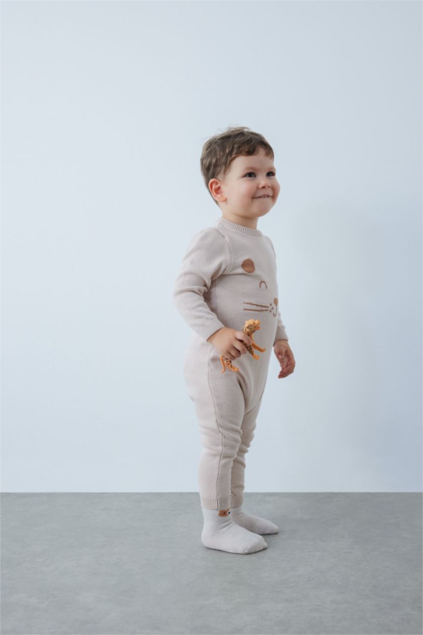 BABY GIRL Beige Cotton Regular Fit Crew Neck Jumpsuit