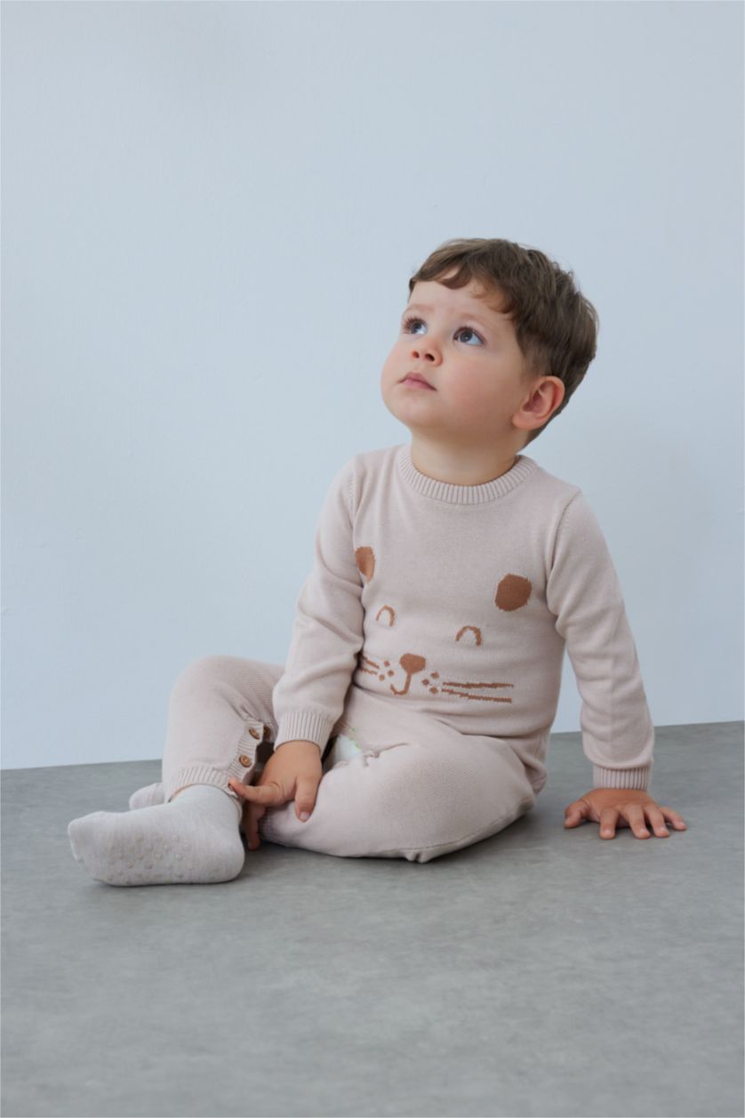 BABY GIRL Beige Cotton Regular Fit Crew Neck Jumpsuit