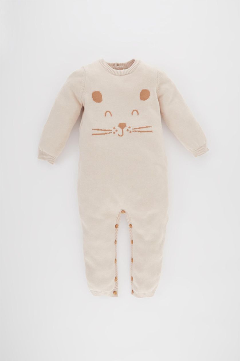 BABY GIRL Beige Cotton Regular Fit Crew Neck Jumpsuit