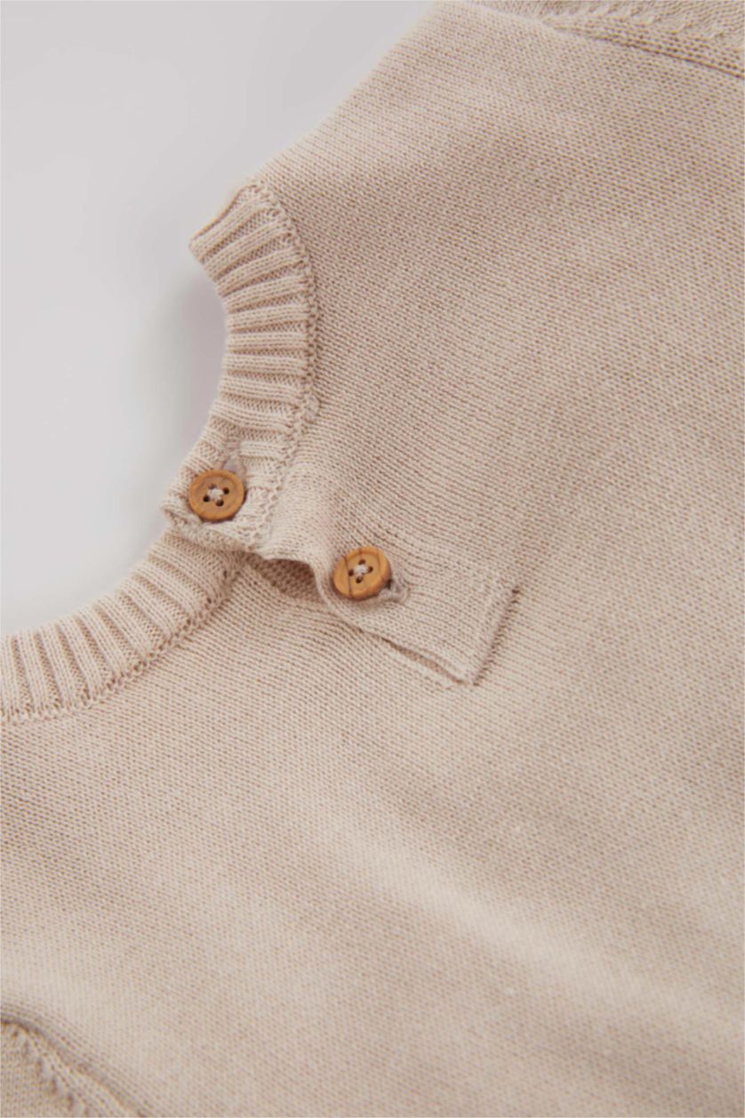 BABY GIRL Beige Cotton Regular Fit Crew Neck Jumpsuit