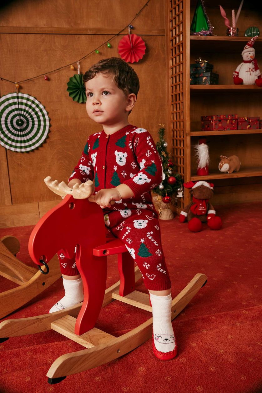 BABY BOY Red 2 piece Regular Fit Crew Neck Jumpsuit