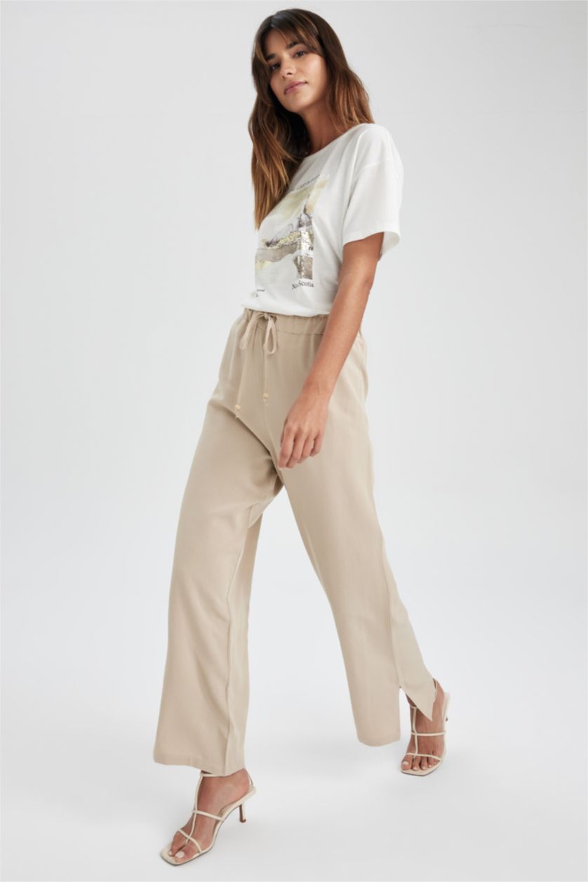 WOMAN Beige Straight Fit Linen Blend Trousers