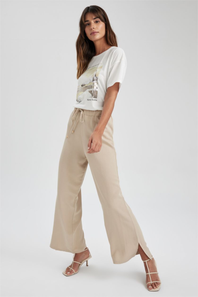 WOMAN Beige Straight Fit Linen Blend Trousers