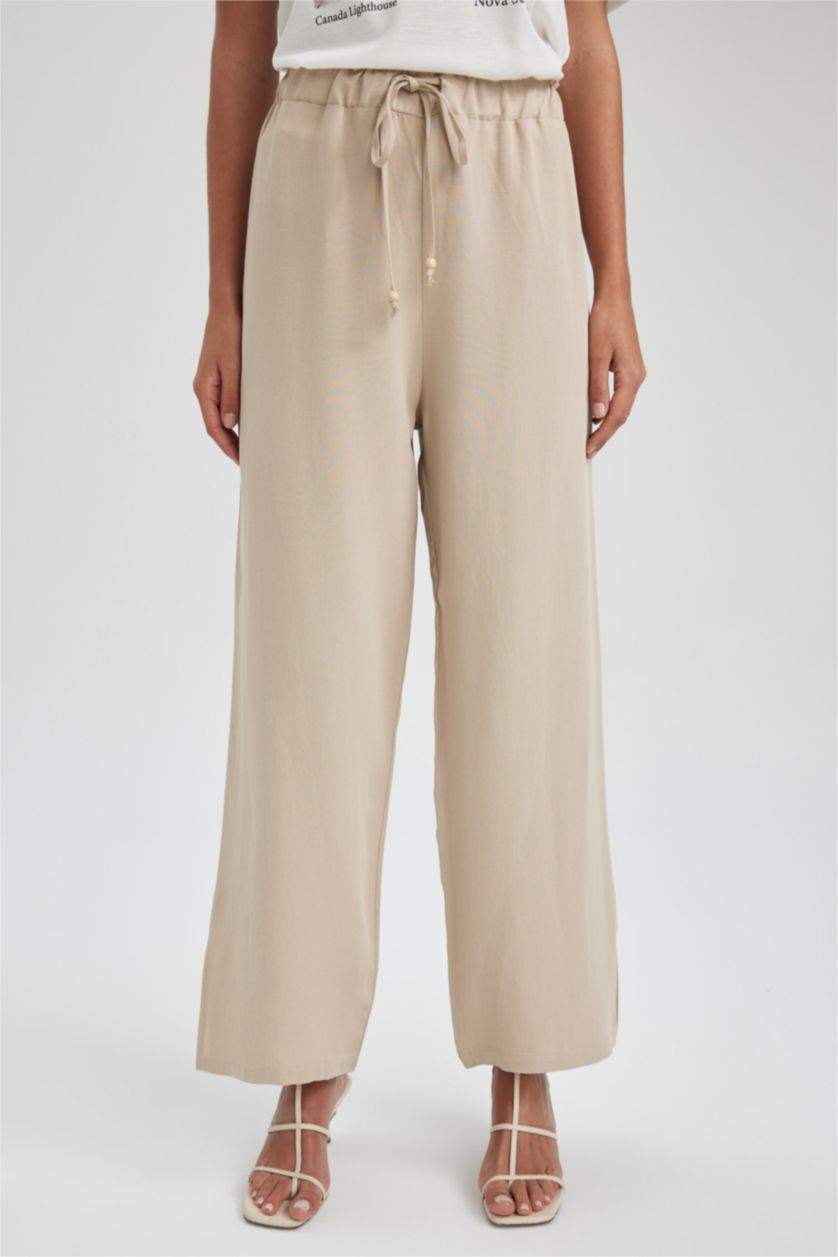 WOMAN Beige Straight Fit Linen Blend Trousers