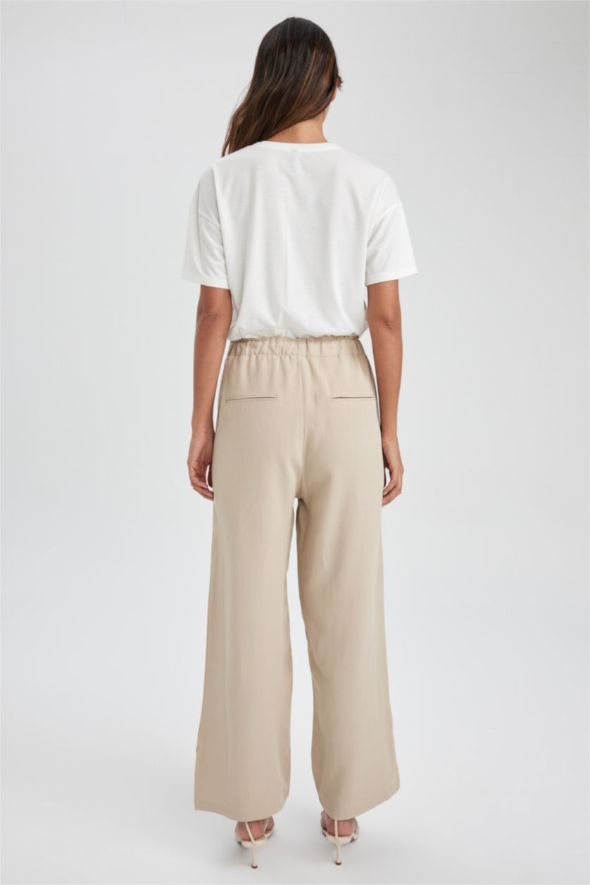 WOMAN Beige Straight Fit Linen Blend Trousers