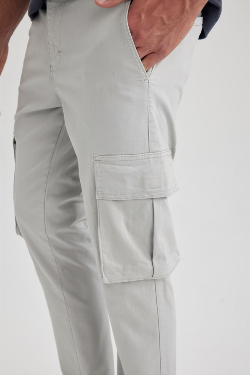 رجالي رمادي فاتح بنطلون جبردين سليم فيت بجيب كارجو