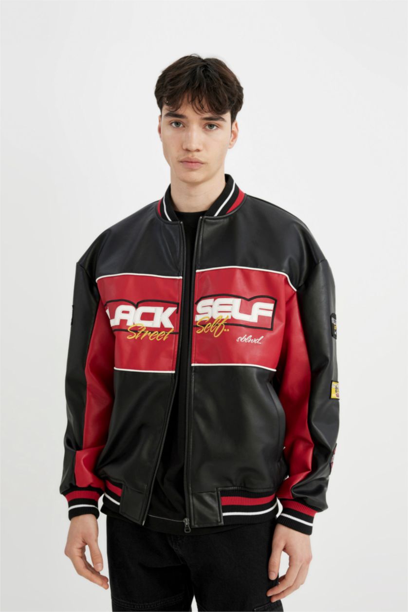 MAN Black Water Repellent Zipper Faux Leather Jacket