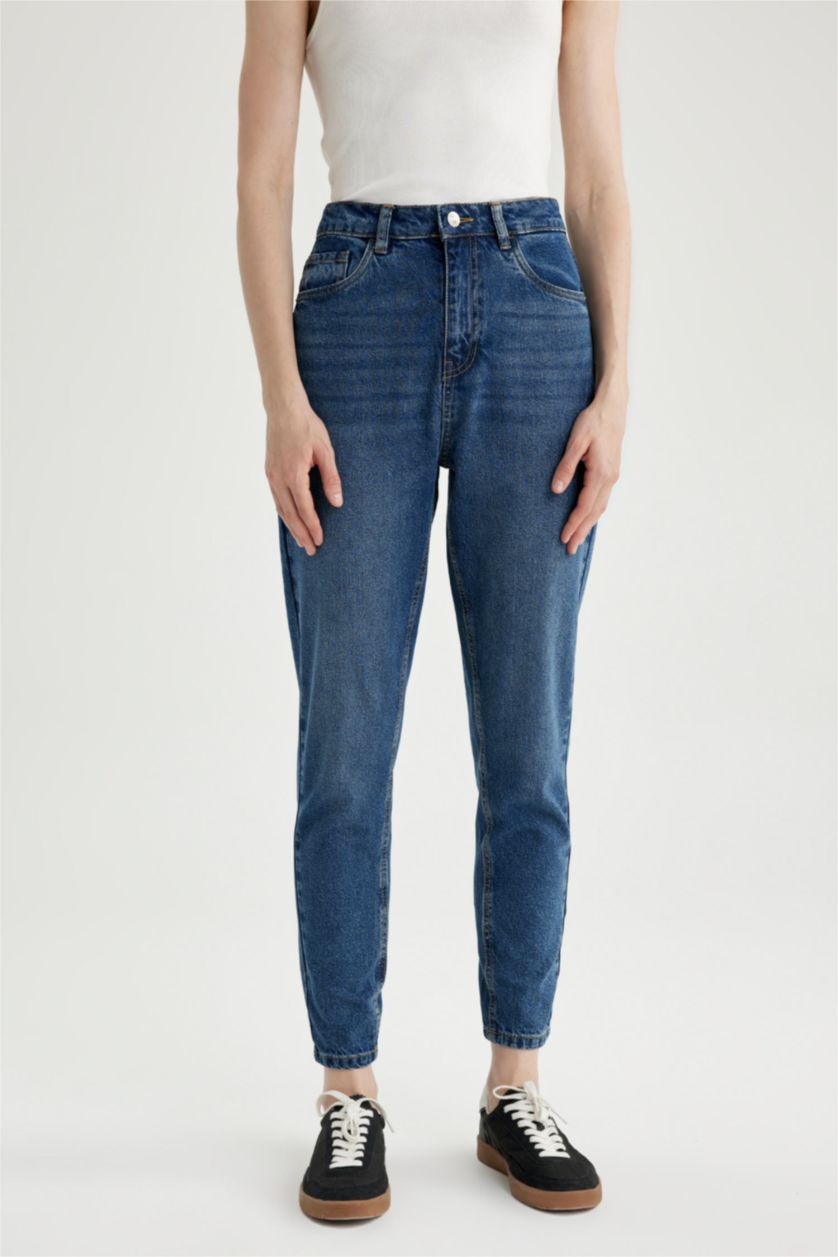 Әйелдерге қою көк мом пішімі джинсы Шалбар