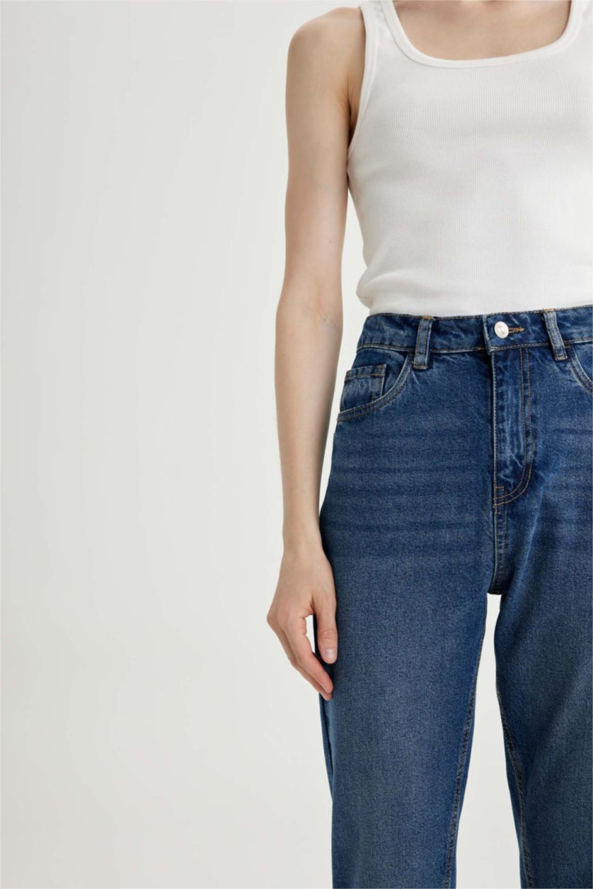 Әйелдерге қою көк мом пішімі джинсы Шалбар