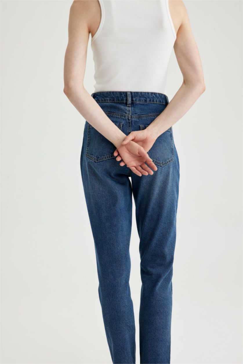 Әйелдерге қою көк мом пішімі джинсы Шалбар