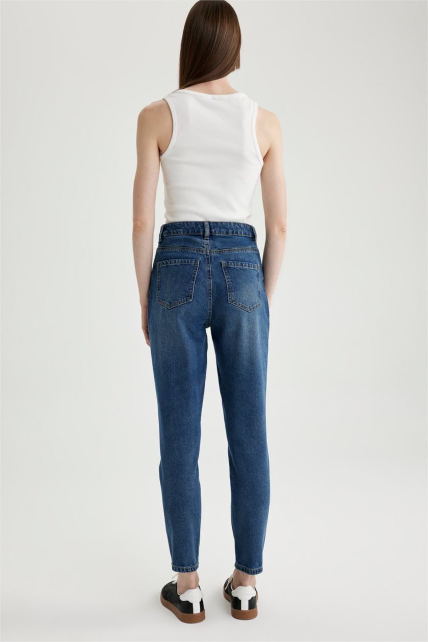 Әйелдерге қою көк мом пішімі джинсы Шалбар