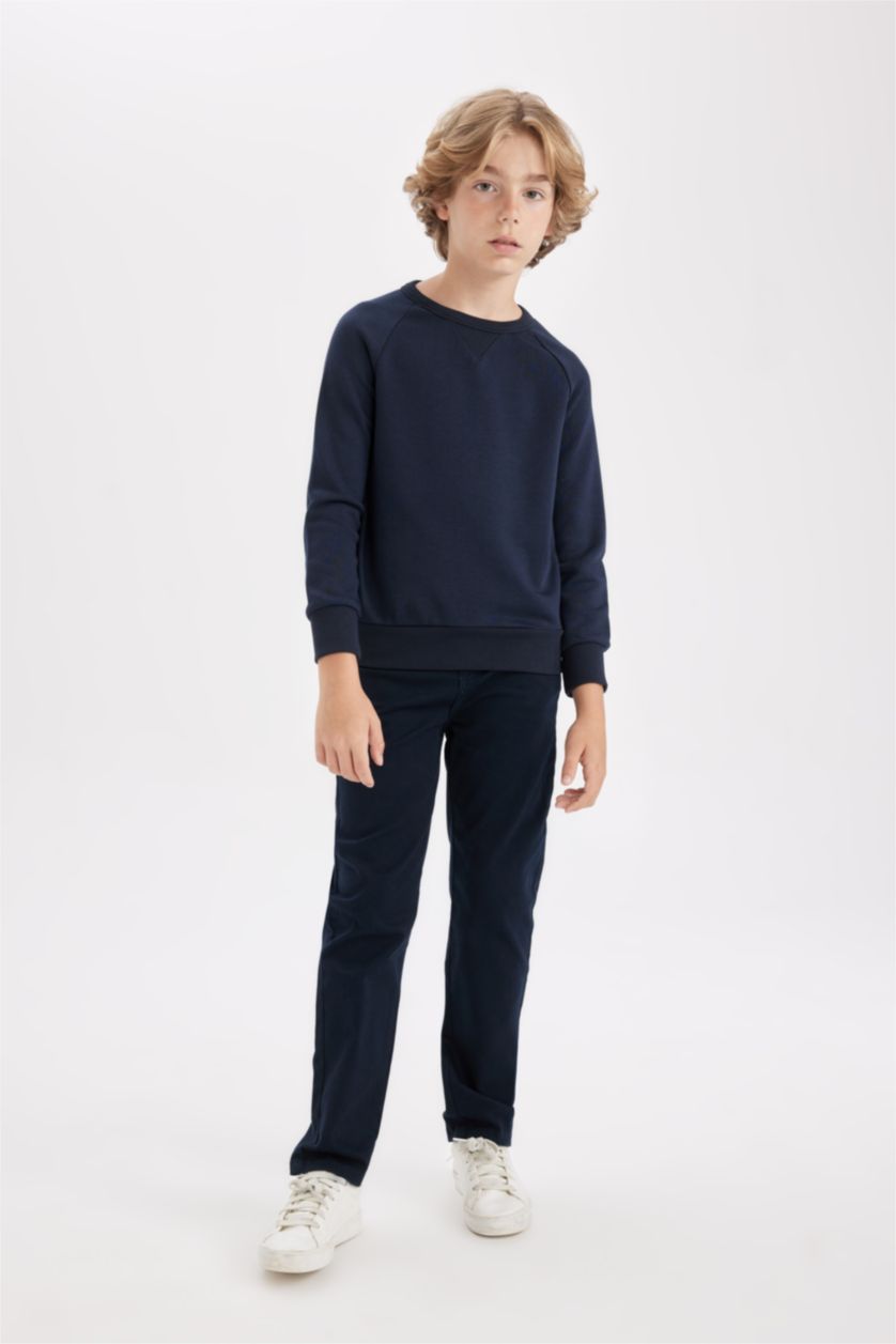 Мальчики и подростки Синий Свитшот базовый с круглым вырезом для мальчиков, Школьная коллекция