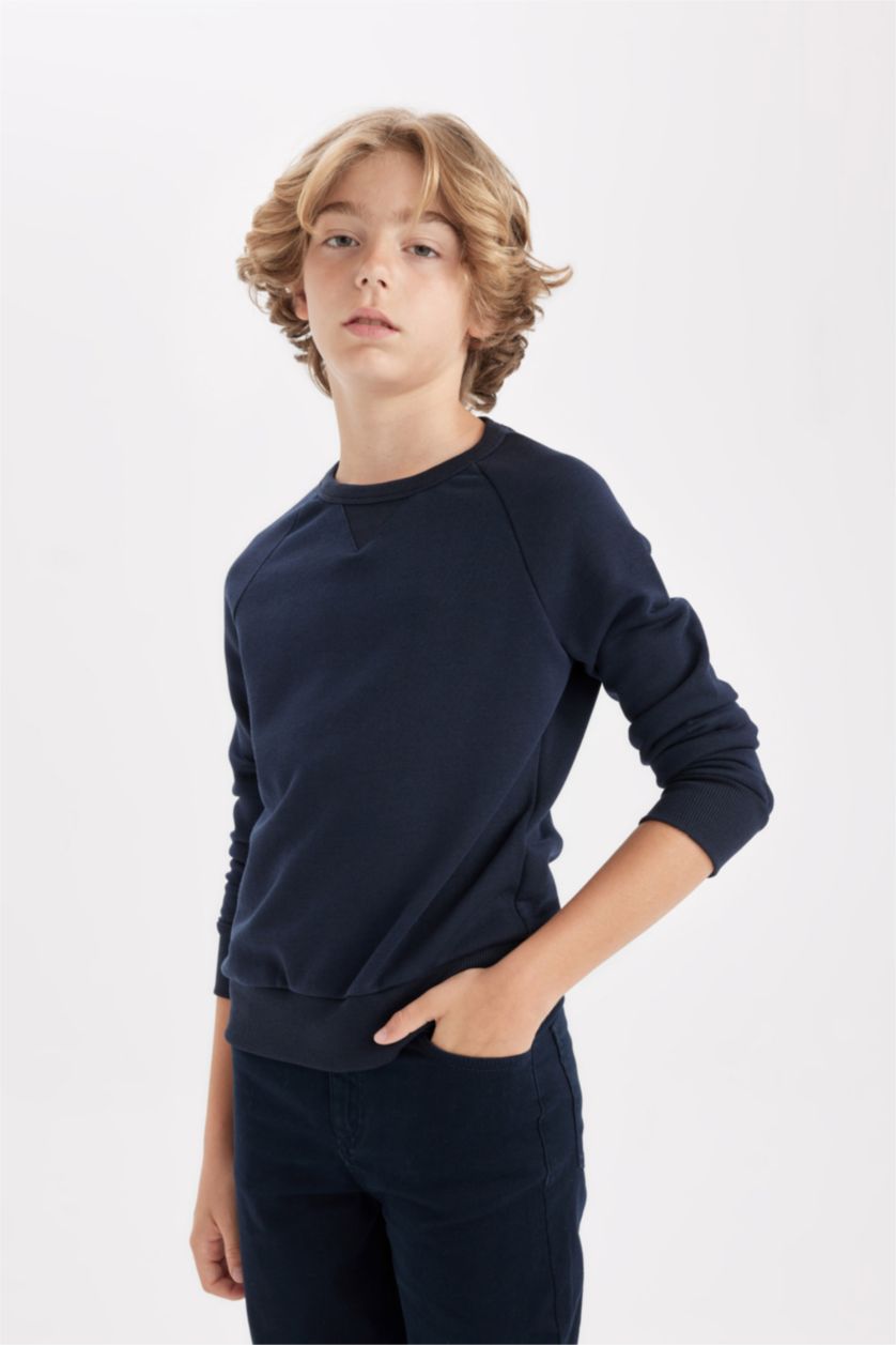 Мальчики и подростки Синий Свитшот базовый с круглым вырезом для мальчиков, Школьная коллекция